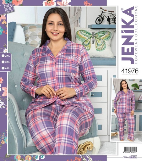 [110101004-41976-2XL] Long Sleeve Pajamas Big Size With Button