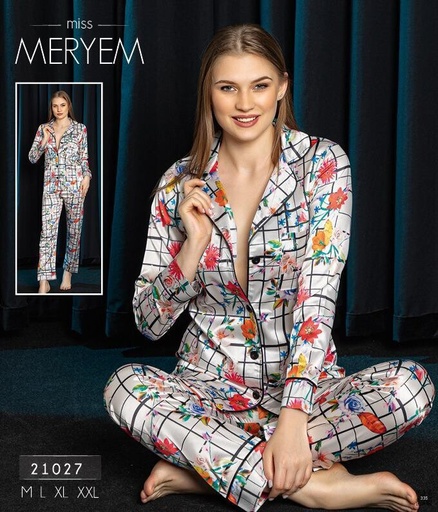 [110101005-21027-XL] Long Sleeve Pajamas Silk